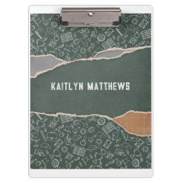 Carpeta De Pinza Escuela de papel roto verde marrón personalizado