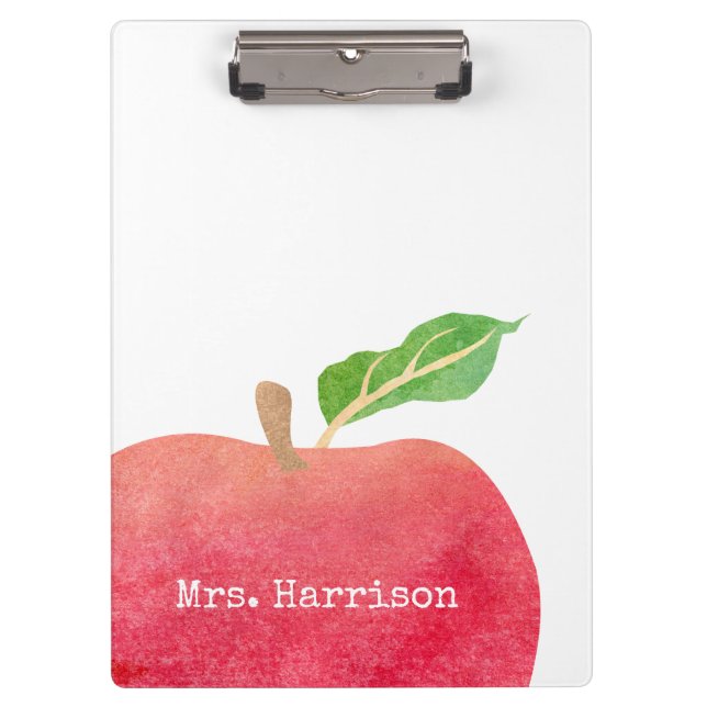 Carpeta De Pinza Escuela roja personalizada de Apple de la acuarela (Anverso)