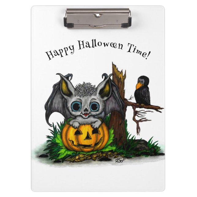 Carpeta De Pinza Esperando Halloween , Cute Bat y Raven (Anverso)