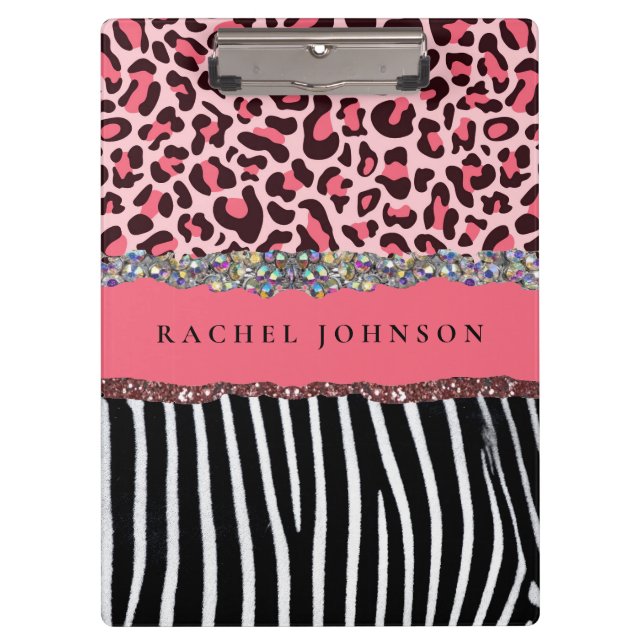 Carpeta De Pinza Espiral de impresión de leopardo de Purpurina rosa (Anverso)
