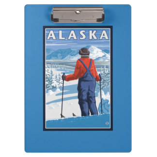 Carpeta De Pinza Esquí en poster del viaje del vintage de Alaska