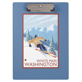 Carpeta De Pinza Esquiador de la nieve de Downhhill - paso blanco,