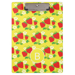 Carpeta De Pinza Estampado Amarillo de Fresa y Flor Monogramado