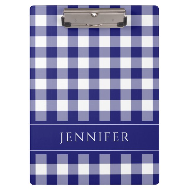 Carpeta De Pinza Estampado de cuadros gingham azul y blanco Nombre  (Anverso)