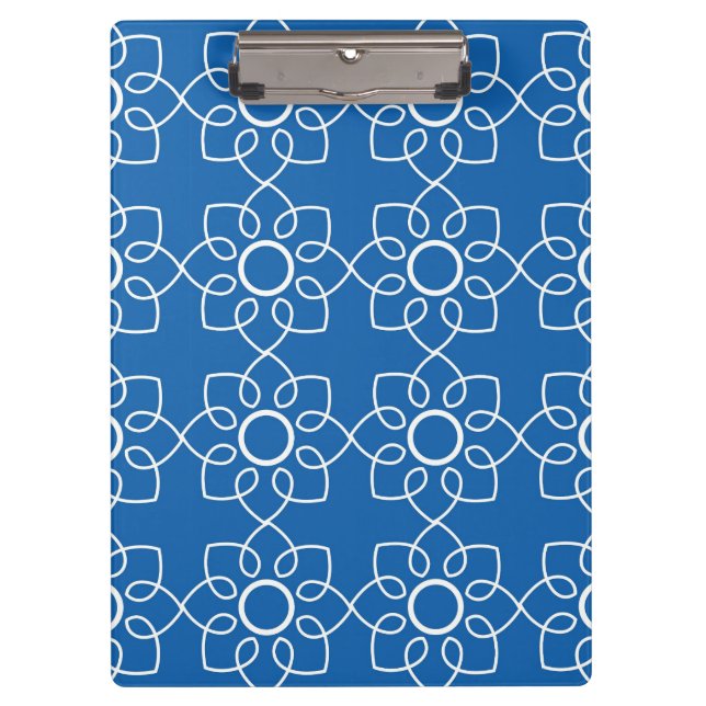 Carpeta De Pinza Estampado de flores blanco moderno en azul (Anverso)