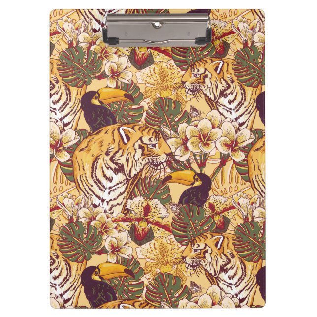 Carpeta De Pinza Estampado de flores tropical con el tigre (Anverso)