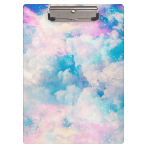 Carpeta De Pinza Estética del cielo azul del arcoiris pastel