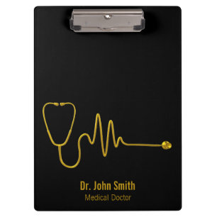 Carpeta De Pinza Estetoscopio de oro de lujo ECG onda EKG línea méd