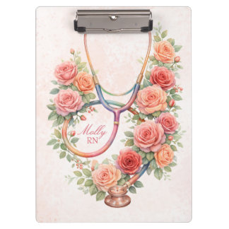 Carpeta De Pinza Estetoscopio de Rosa Rosa Floral Personalizado