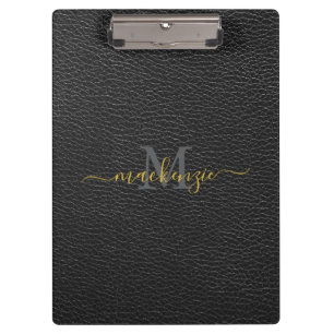 Carpeta De Pinza Estilo de cuero negro con monograma elegante