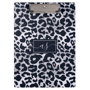 Carpeta De Pinza Estilo Impreso de Leopardo Negro Plateado Monogram