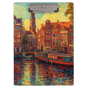 Carpeta De Pinza Estilo van Gogh en los canales de Amsterdam