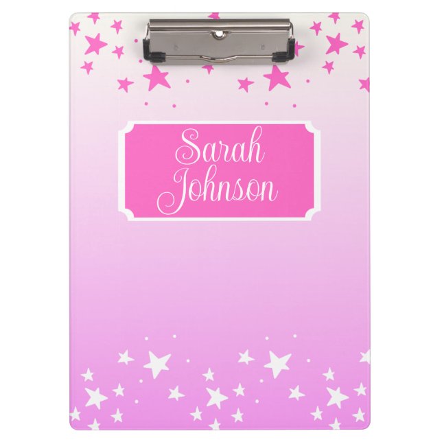 Carpeta De Pinza Estrellas rosas y blancas personalizadas (Anverso)