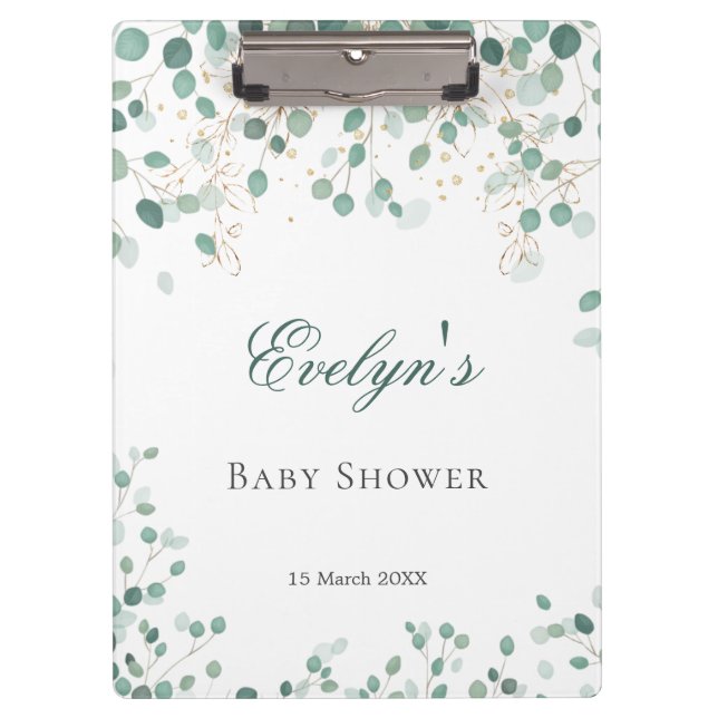 Carpeta De Pinza Eucalyptus Foliage Gold deja Baby Shower (Anverso)