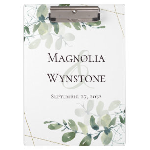 Carpeta De Pinza Eucalyptus Greenery Gold Purpurina Boda Monograma