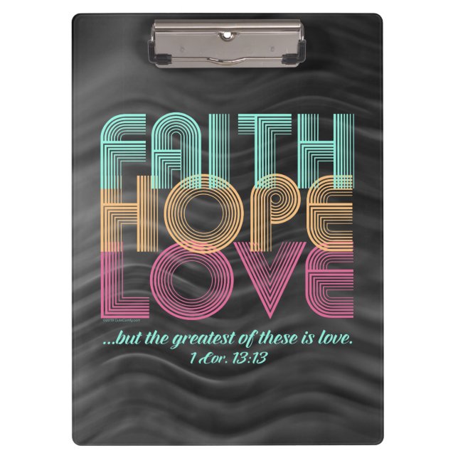 Carpeta De Pinza Faith Hope Love Christian Bible Verse Retro (Anverso)