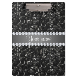 Carpeta De Pinza Falsas lentejuelas negras y diamantes