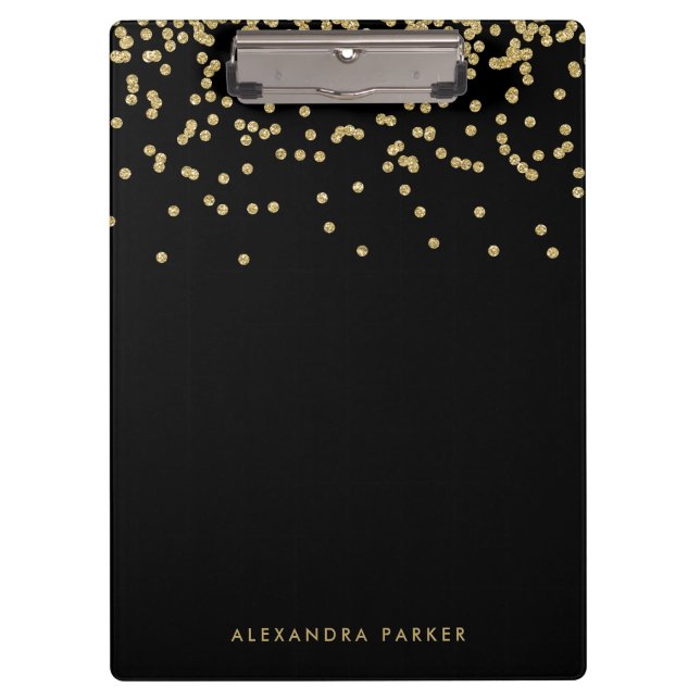 Carpeta De Pinza Falso confeti del oro en negro (Anverso)