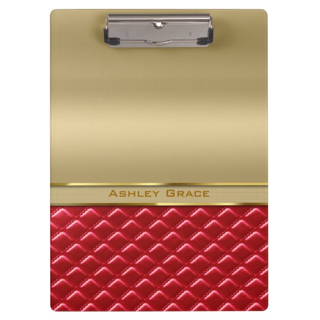Carpeta De Pinza Falso cuero rojo acolchado oro metálico elegante (Anverso)