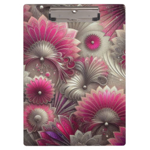 Carpeta De Pinza Fans de rosa y plateado Art Nouveau