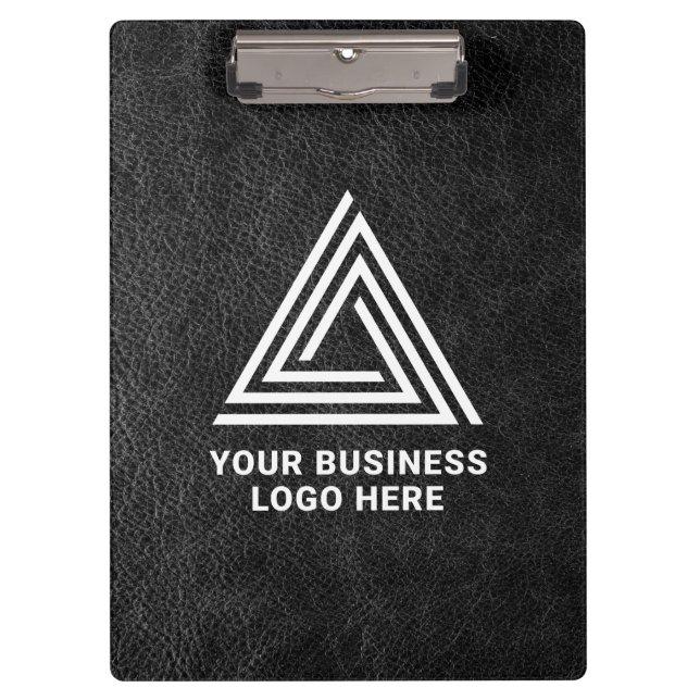 Carpeta De Pinza Faux Black Leather Modern Business Logo (Anverso)