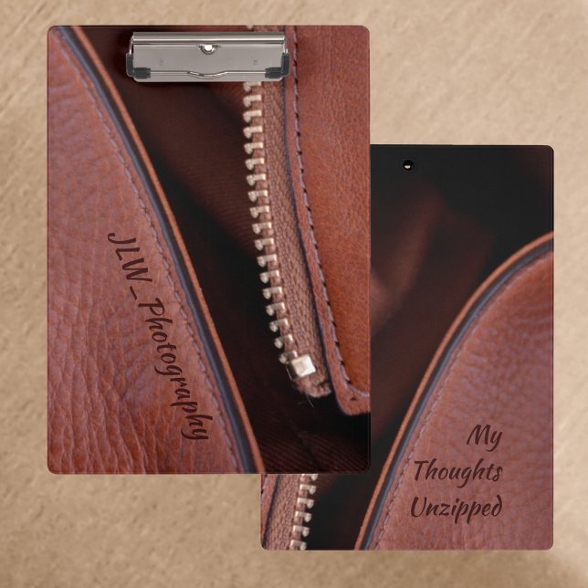 Carpeta De Pinza Faux Brown Leather Thoughts Unzipped Personalized (Subido por el creador)