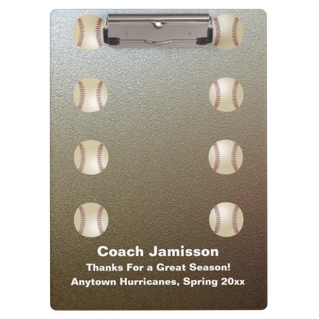 Carpeta De Pinza Faux Chrome, entrenador de béisbol Gracias, Nombre (Anverso)