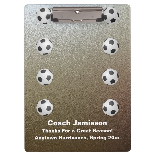 Carpeta De Pinza Faux Chrome, entrenador de fútbol, nombre, (Anverso)