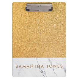 Carpeta De Pinza Faux Purpurina Gold White Marble Personalizado
