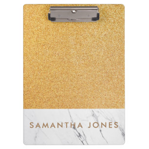 Carpeta De Pinza Faux Purpurina Gold White Marble Personalizado