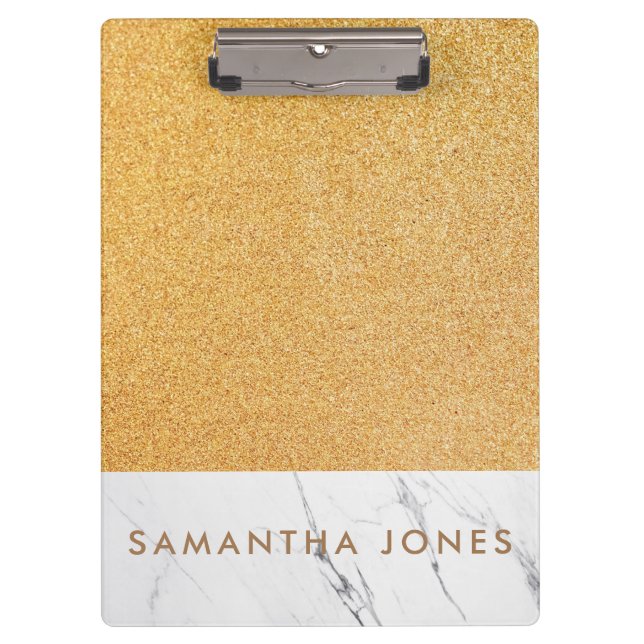 Carpeta De Pinza Faux Purpurina Gold White Marble Personalizado (Anverso)