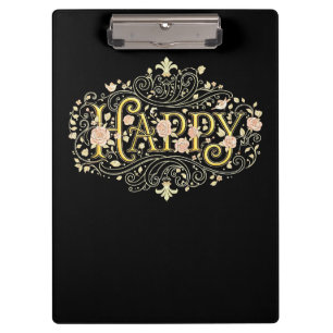 Carpeta De Pinza Felicidad Dorada: Floral Elegante Feliz