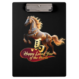 Carpeta De Pinza Feliz Año Nuevo Lunar Majestuoso Caballo Dorado