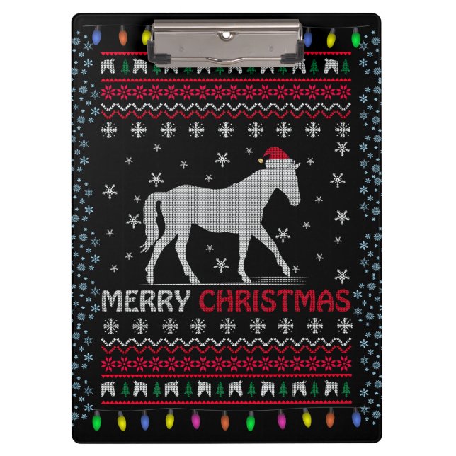 Carpeta De Pinza Feliz caballo de Navidad con Santa Hat (Anverso)