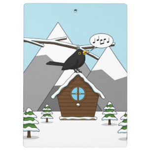 Carpeta De Pinza Feliz Canto de Blackbird en el paisaje invernal