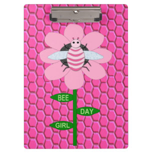 Carpeta De Pinza Feliz Día de la Abeja Chica Pink Birthday Bumblebe
