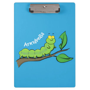 Carpeta De Pinza Feliz ilustracion personalizado de oruga verde