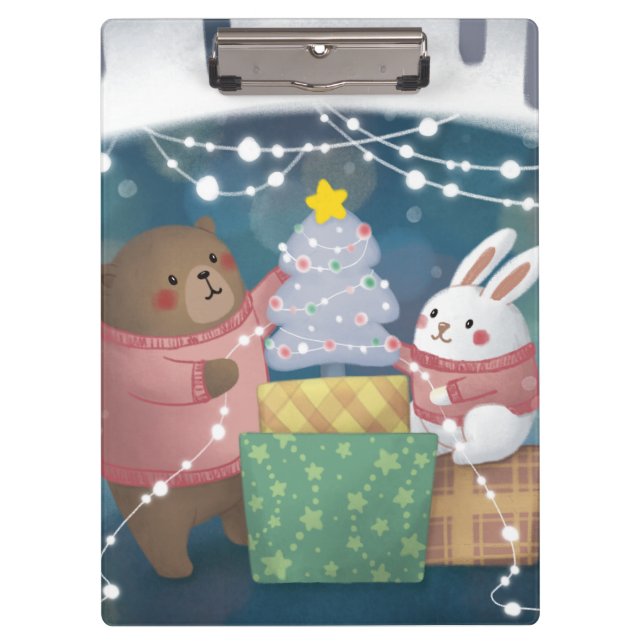 Carpeta De Pinza Feliz Navidad: oso y conejo (Anverso)