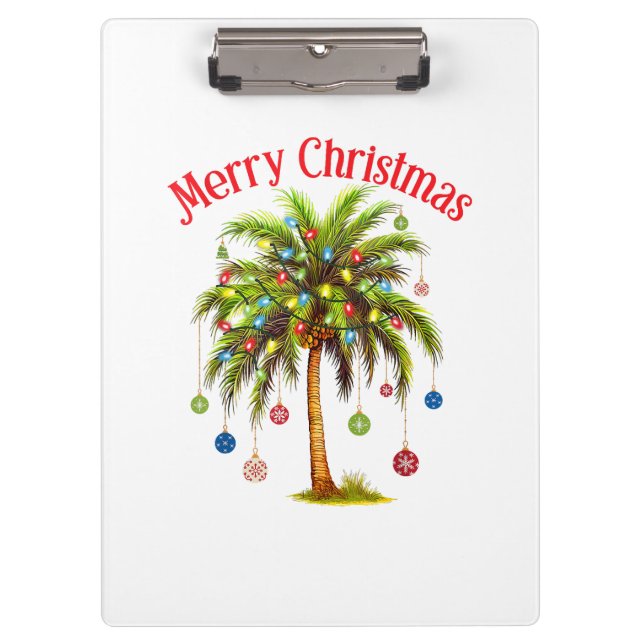 Carpeta De Pinza Feliz Navidad Palm Tree Light Tropical Hawaiano (Anverso)