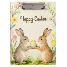 Feliz Pascua conejitos vintage con huevo