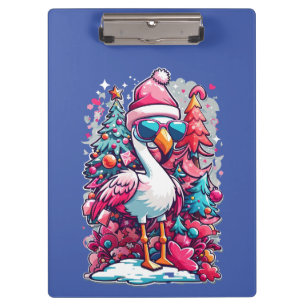 Carpeta De Pinza Festividades de Flamingo Santa Hat y Glasses Chris