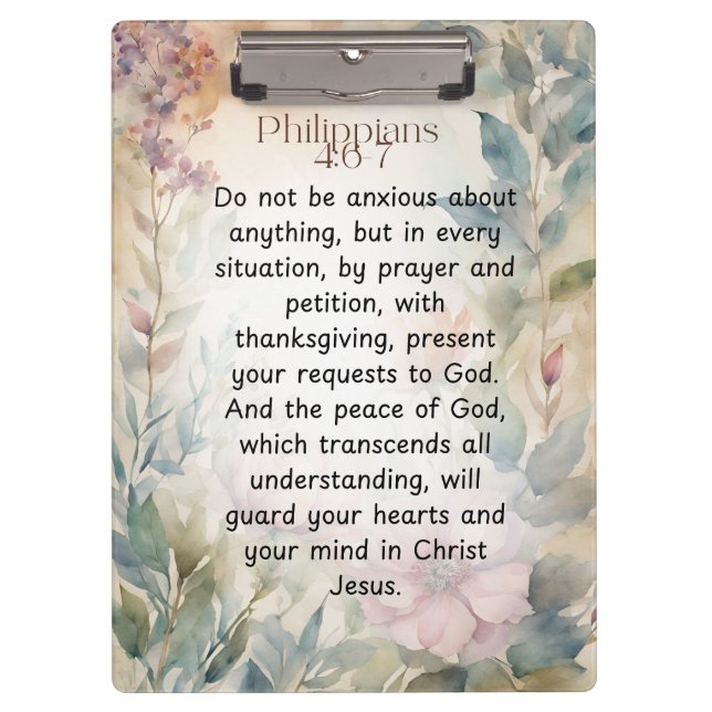Carpeta De Pinza Filipinas 4:6-7 Biblia cristiana Verse acuarela (Anverso)
