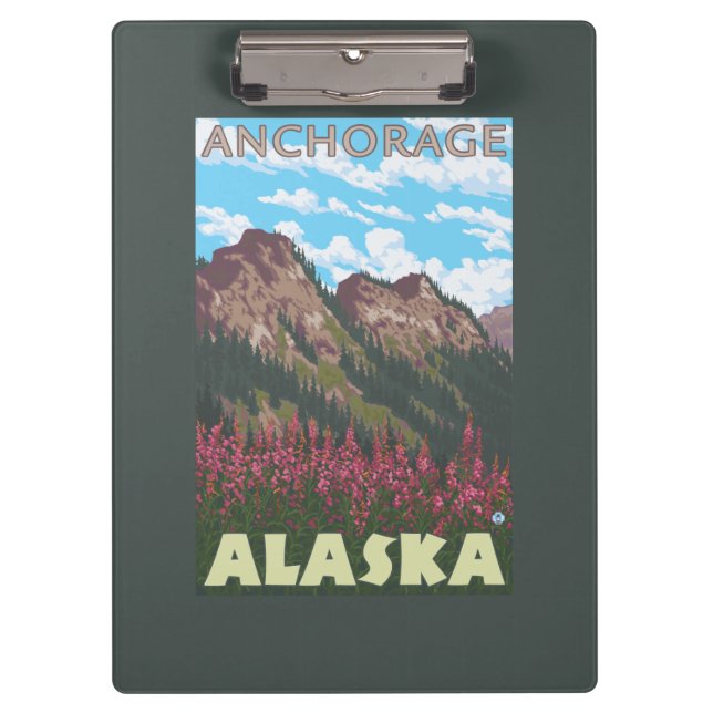 Carpeta De Pinza Fireweed y montañas - Anchorage, Alaska (Anverso)