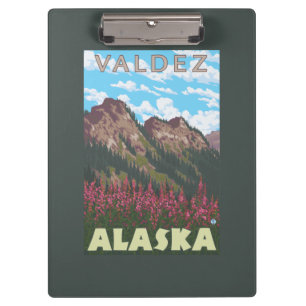 Carpeta De Pinza Fireweed y montañas - Valdez, Alaska