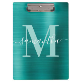 Carpeta De Pinza Firma Monograma Aqua Relieve metalizado de verano 