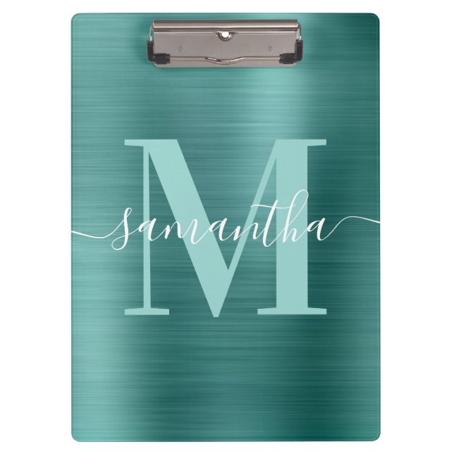 Carpeta De Pinza Firma Monograma Aqua Relieve metalizado de verano  (Anverso)