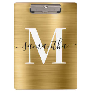 Carpeta De Pinza Firma Monograma Dorado Shimmer Relieve metalizado