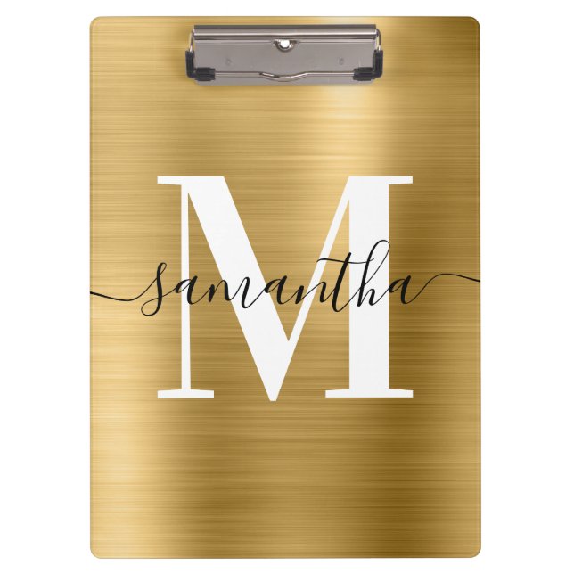 Carpeta De Pinza Firma Monograma Dorado Shimmer Relieve metalizado (Anverso)