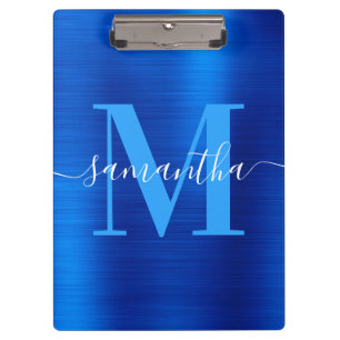 Carpeta De Pinza Firma Monograma Relieve metalizado azul real