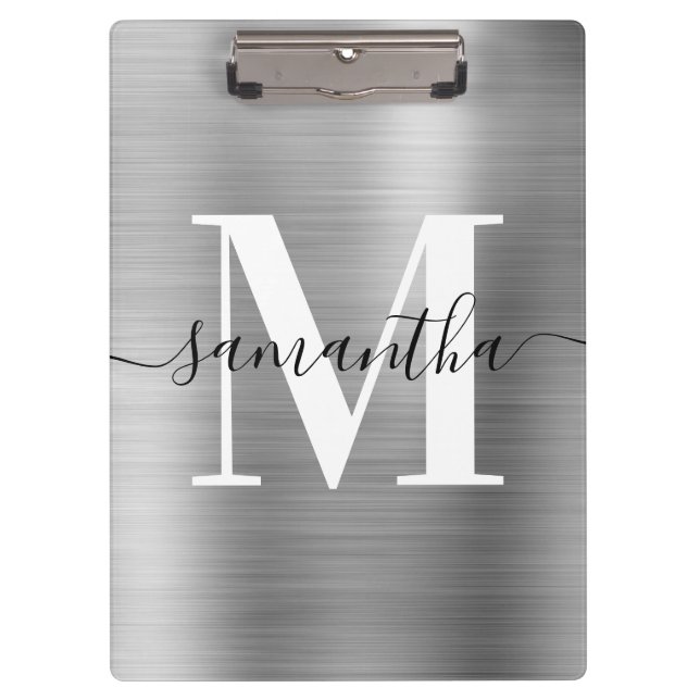 Carpeta De Pinza Firma Monograma Relieve metalizado Silver Shimmer (Anverso)